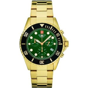 Swiss Alpine Military Master Diver Chronograph Stainless Steel Green Dial Quartz 7053.9114 100M Men's Watch