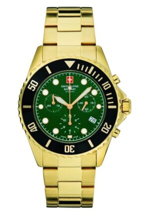Swiss Alpine Military Master Diver Chronograph Stainless Steel Green Dial Quartz 7053.9114 100M Men's Watch