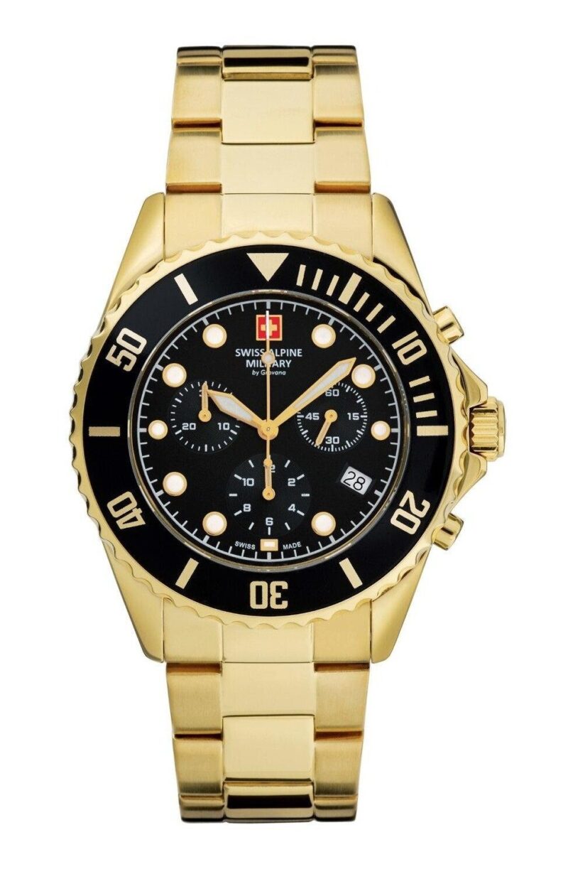 Swiss Alpine Military Master Diver Chronograph Stainless Steel Black Dial Quartz 7053.9117 100M Men's Watch