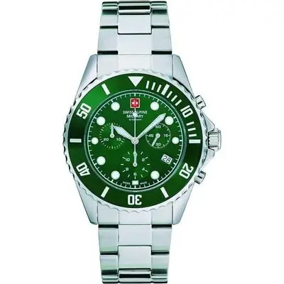 Swiss Alpine Military Master Diver Chronograph Stainless Steel Green Dial Quartz 7053.9134 100M Men's Watch