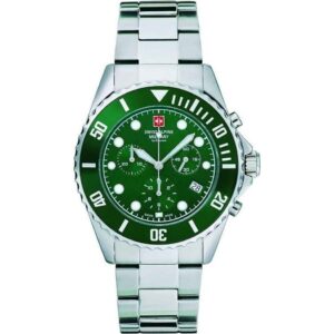Swiss Alpine Military Master Diver Chronograph Stainless Steel Green Dial Quartz 7053.9134 100M Men's Watch
