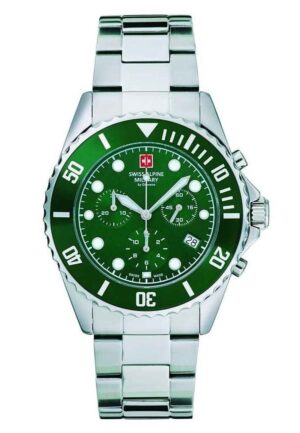 Swiss Alpine Military Master Diver Chronograph Stainless Steel Green Dial Quartz 7053.9134 100M Men's Watch