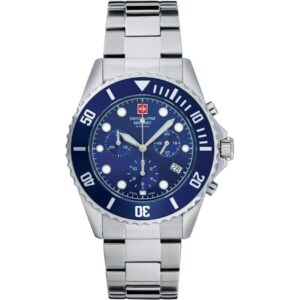 Swiss Alpine Military Master Diver Chronograph Stainless Steel Blue Dial Quartz 7053.9135 100M Men's Watch