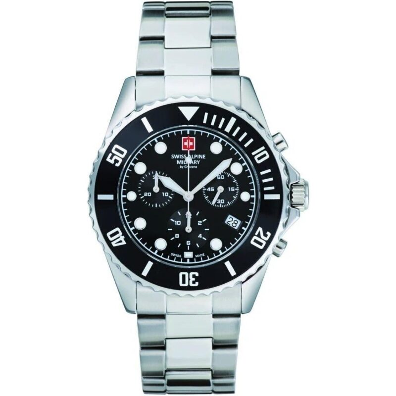 Swiss Alpine Military Master Diver Chronograph Stainless Steel Black Dial Quartz 7053.9137 100M Men's Watch