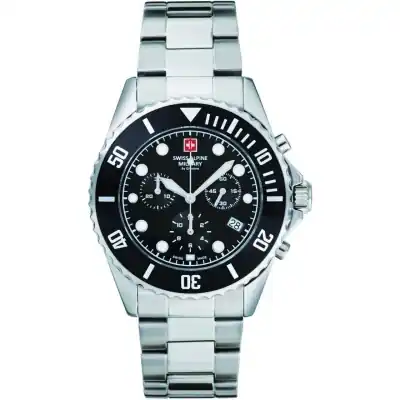 Swiss Alpine Military Master Diver Chronograph Stainless Steel Black Dial Quartz 7053.9137 100M Men's Watch