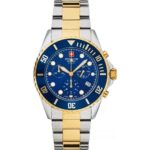 Swiss Alpine Military Master Diver Chronograph Two Tone Stainless Steel Blue Dial Quartz 7053.9145 100M Men's Watch