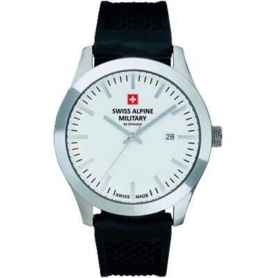 Swiss Alpine Military Combat Basic Rubber Strap White Dial Quartz 7055.1833 100M Men's Watch
