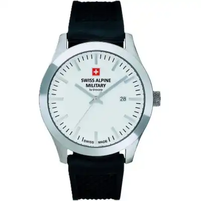Swiss Alpine Military Combat Basic Rubber Strap White Dial Quartz 7055.1833 100M Men's Watch