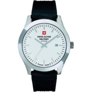 Swiss Alpine Military Combat Basic Rubber Strap White Dial Quartz 7055.1833 100M Men's Watch