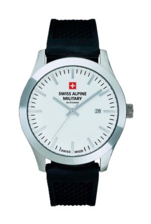 Swiss Alpine Military Combat Basic Rubber Strap White Dial Quartz 7055.1833 100M Men's Watch