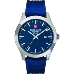 Swiss Alpine Military Combat Basic Rubber Strap Blue Dial Quartz 7055.1835 100M Men's Watch