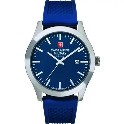 Swiss Alpine Military Combat Basic Rubber Strap Blue Dial Quartz 7055.1835 100M Men's Watch