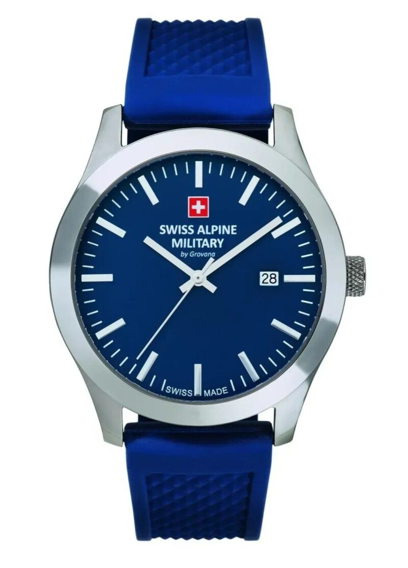 Swiss Alpine Military Combat Basic Rubber Strap Blue Dial Quartz 7055.1835 100M Men's Watch