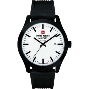 Swiss Alpine Military Combat Basic Rubber Strap White Dial Quartz 7055.1873 100M Men's Watch