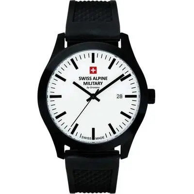 Swiss Alpine Military Combat Basic Rubber Strap White Dial Quartz 7055.1873 100M Men's Watch
