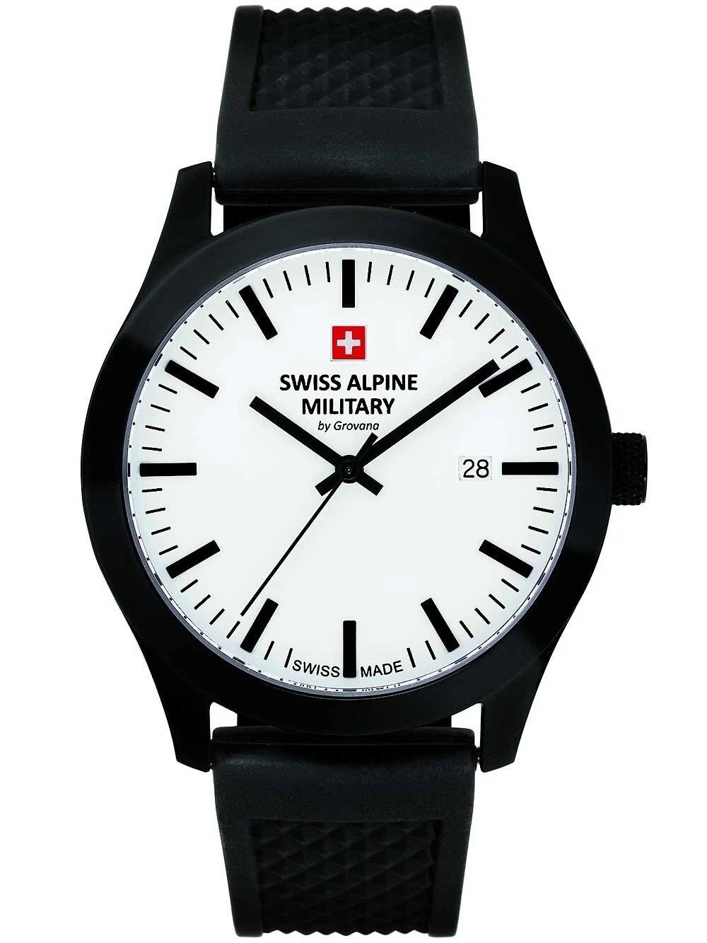 Swiss Alpine Military Combat Basic Rubber Strap White Dial Quartz 7055.1873 100M Men's Watch
