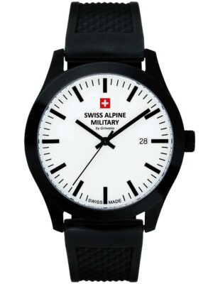 Swiss Alpine Military Combat Basic Rubber Strap White Dial Quartz 7055.1873 100M Men's Watch