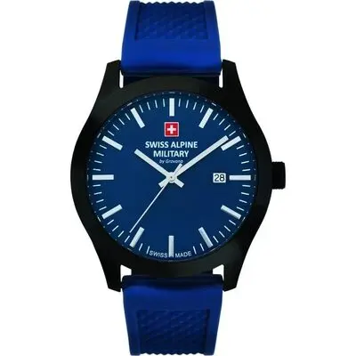 Swiss Alpine Military Combat Basic Rubber Strap Blue Dial Quartz 7055.1875 100M Men's Watch