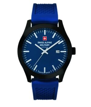 Swiss Alpine Military Combat Basic Rubber Strap Blue Dial Quartz 7055.1875 100M Men's Watch