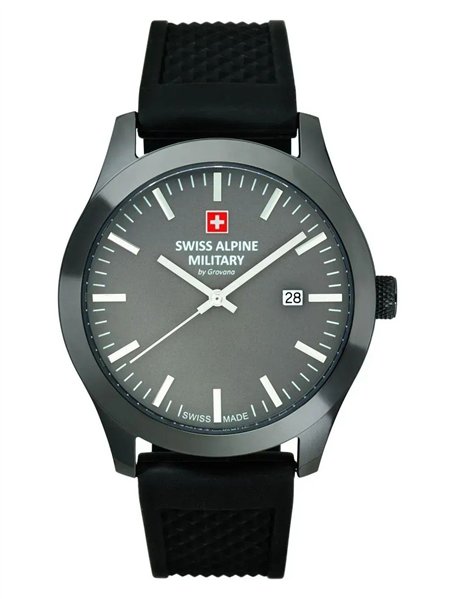 Swiss Alpine Military Combat Basic Rubber Strap Anthracite Dial Quartz 7055.1898 100M Men's Watch