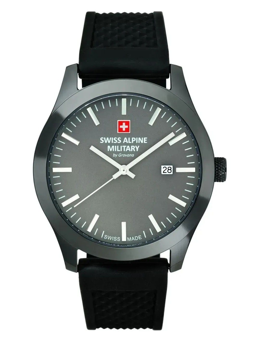 Swiss Alpine Military Combat Basic Rubber Strap Anthracite Dial Quartz 7055.1898 100M Men's Watch