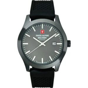 Swiss Alpine Military Combat Basic Rubber Strap Anthracite Dial Quartz 7055.1898 100M Men's Watch