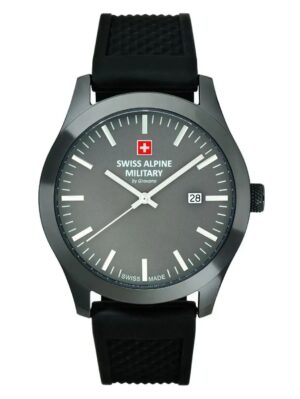 Swiss Alpine Military Combat Basic Rubber Strap Anthracite Dial Quartz 7055.1898 100M Men's Watch