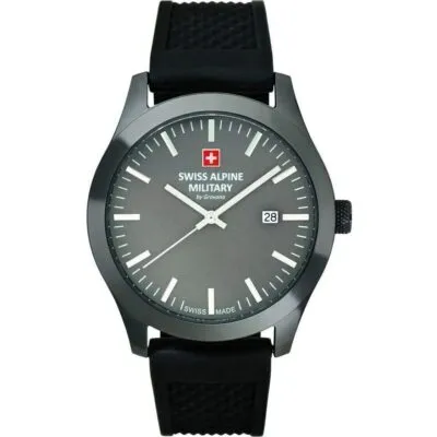 Swiss Alpine Military Combat Basic Rubber Strap Anthracite Dial Quartz 7055.1898 100M Men's Watch