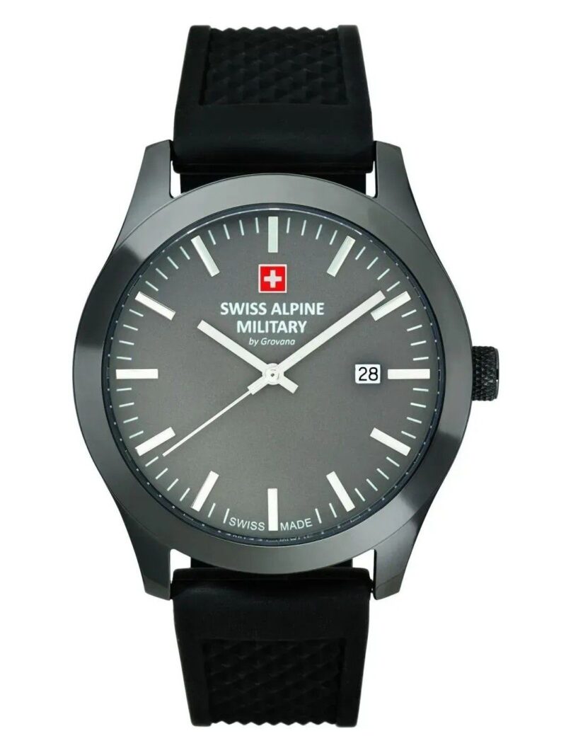Swiss Alpine Military Combat Basic Rubber Strap Anthracite Dial Quartz 7055.1898 100M Men's Watch