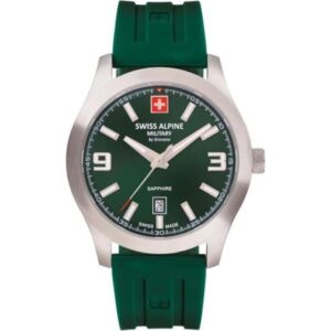 Swiss Alpine Military Combat Pro Rubber Strap Green Dial Quartz 7056.1834 100M Men's Watch
