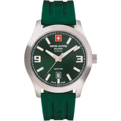 Swiss Alpine Military Combat Pro Rubber Strap Green Dial Quartz 7056.1834 100M Men's Watch