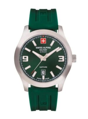 Swiss Alpine Military Combat Pro Rubber Strap Green Dial Quartz 7056.1834 100M Men's Watch