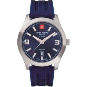 Swiss Alpine Military Combat Pro Rubber Strap Blue Dial Quartz 7056.1835 100M Men's Watch