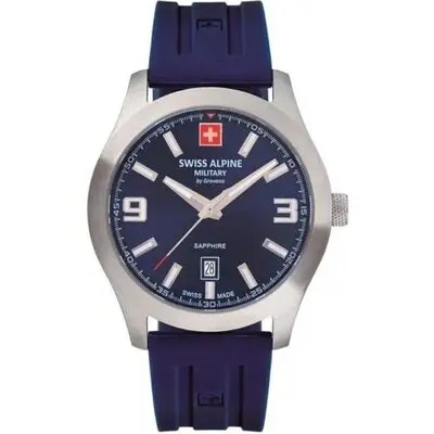 Swiss Alpine Military Combat Pro Rubber Strap Blue Dial Quartz 7056.1835 100M Men's Watch