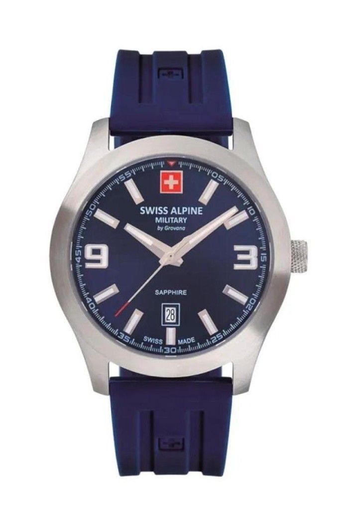 Swiss Alpine Military Combat Pro Rubber Strap Blue Dial Quartz 7056.1835 100M Men's Watch