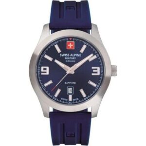 Swiss Alpine Military Combat Pro Rubber Strap Blue Dial Quartz 7056.1835 100M Men's Watch