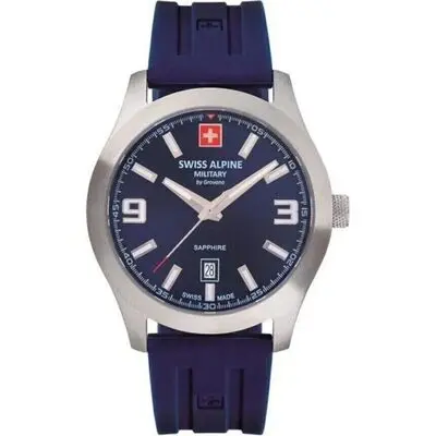 Swiss Alpine Military Combat Pro Rubber Strap Blue Dial Quartz 7056.1835 100M Men's Watch