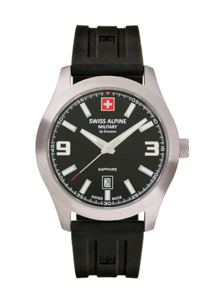 Swiss Alpine Military Combat Pro Rubber Strap Black Dial Quartz 7056.1837 100M Men's Watch