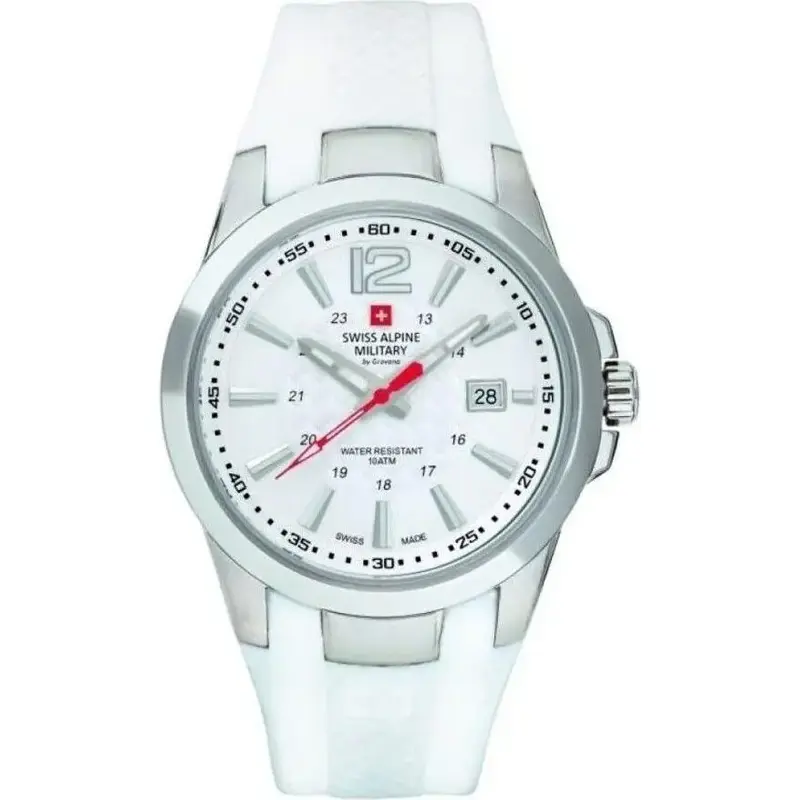 Swiss Alpine Military Combat Air Rubber Strap White Dial Quartz 7058.1833 100M Men's Watch