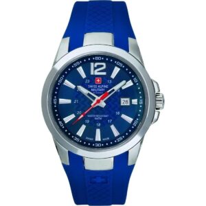 Swiss Alpine Military Combat Air Rubber Strap Blue Dial Quartz 7058.1835 100M Men's Watch