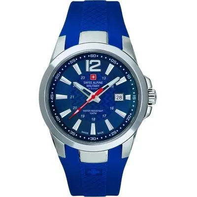Swiss Alpine Military Combat Air Rubber Strap Blue Dial Quartz 7058.1835 100M Men's Watch