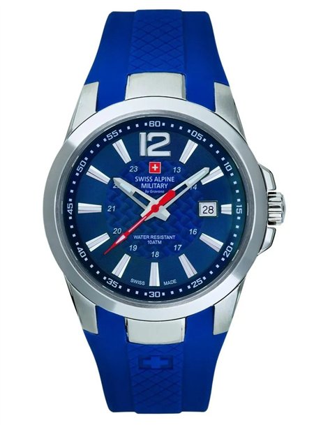 Swiss Alpine Military Combat Air Rubber Strap Blue Dial Quartz 7058.1835 100M Men's Watch