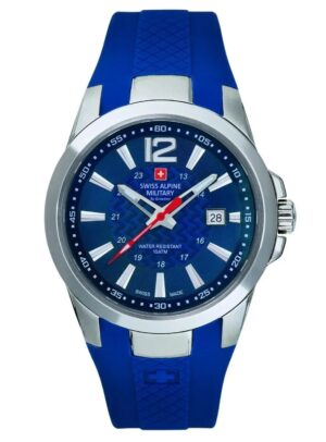 Swiss Alpine Military Combat Air Rubber Strap Blue Dial Quartz 7058.1835 100M Men's Watch