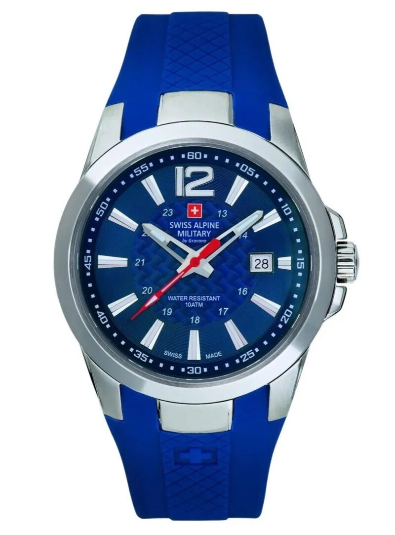 Swiss Alpine Military Combat Air Rubber Strap Blue Dial Quartz 7058.1835 100M Men's Watch