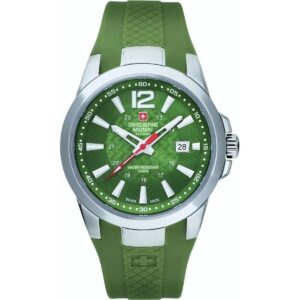 Swiss Alpine Military Combat Air Rubber Strap Green Dial Quartz 7058.1838 100M Men's Watch