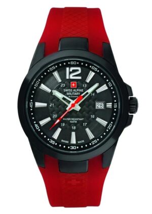 Swiss Alpine Military Combat Air Rubber Strap Black Dial Quartz 7058.1876 100M Men's Watch