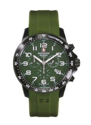 Swiss Alpine Military Ranger Chronograph Rubber Strap Green Dial Quartz 7064.9874 100M Men's Watch