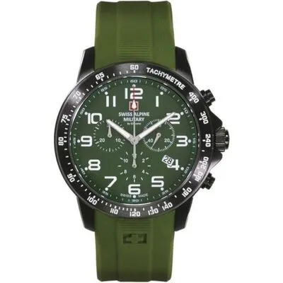 Swiss Alpine Military Ranger Chronograph Rubber Strap Green Dial Quartz 7064.9874 100M Men's Watch