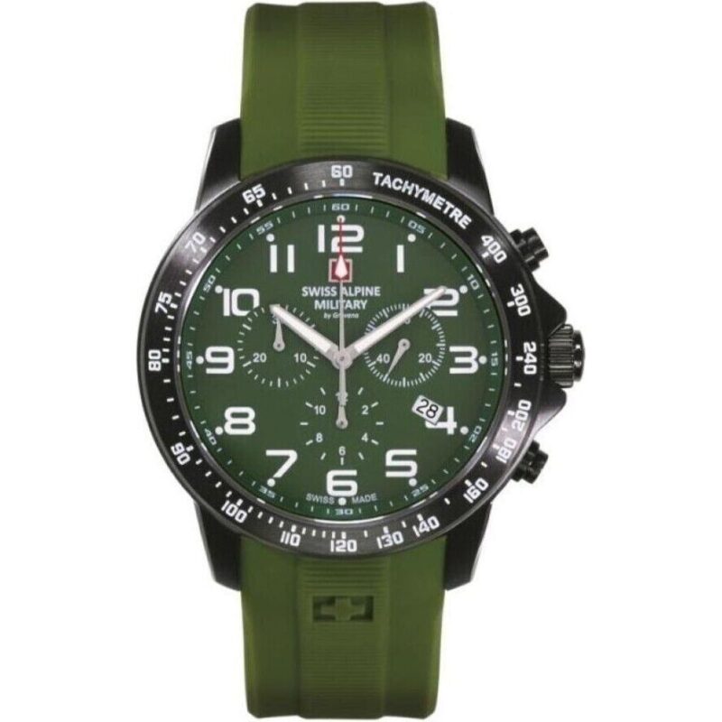 Swiss Alpine Military Ranger Chronograph Rubber Strap Green Dial Quartz 7064.9874 100M Men's Watch
