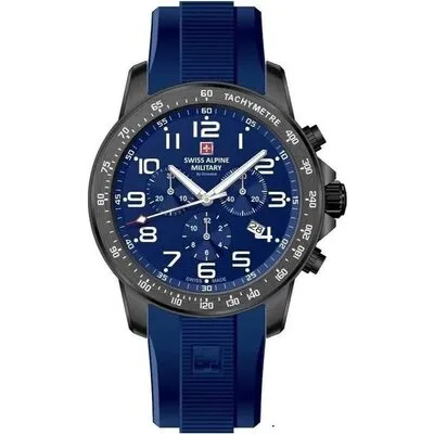 Swiss Alpine Military Ranger Chronograph Rubber Strap Blue Dial Quartz 7064.9875 100M Men's Watch